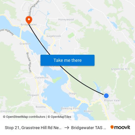 Stop 21, Grasstree Hill Rd Near Kerria Rd to Bridgewater TAS Australia map