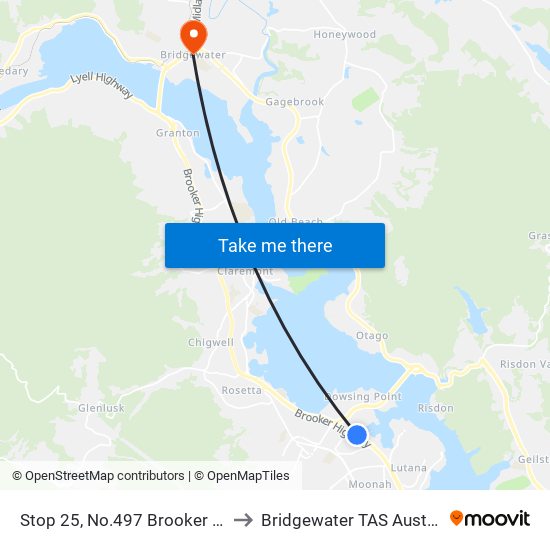 Stop 25, No.497 Brooker Hwy to Bridgewater TAS Australia map