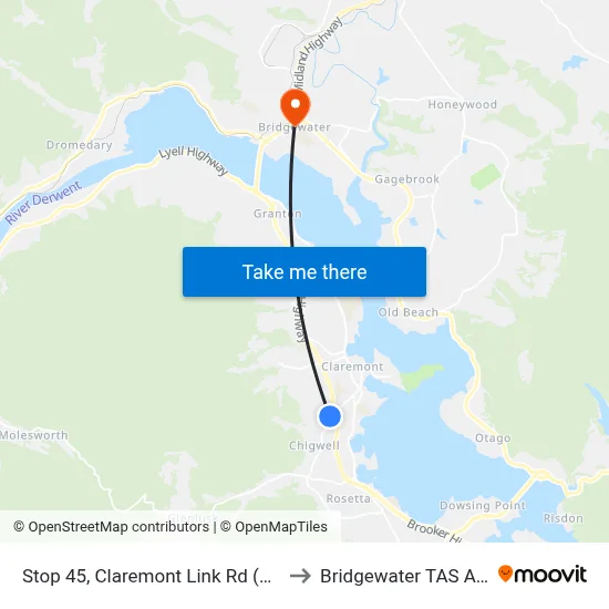 Stop 45, Claremont Link Rd (South Side) to Bridgewater TAS Australia map