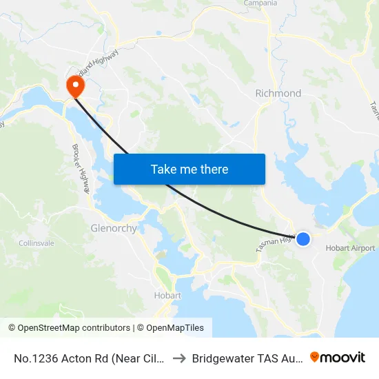 No.1236 Acton Rd (Near Cilwen Rd) to Bridgewater TAS Australia map