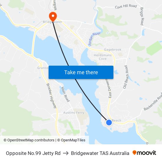 Opposite No.99 Jetty Rd to Bridgewater TAS Australia map