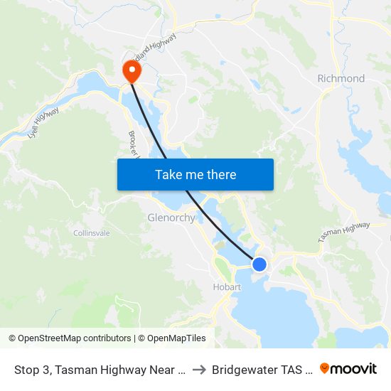 Stop 3, Tasman Highway Near Sports Centre to Bridgewater TAS Australia map