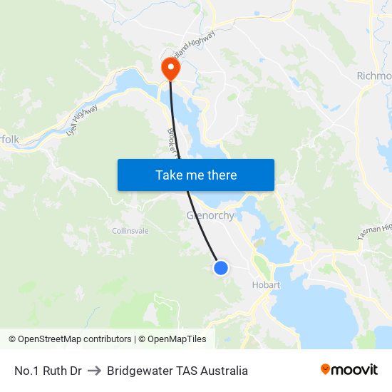 No.1 Ruth Dr to Bridgewater TAS Australia map