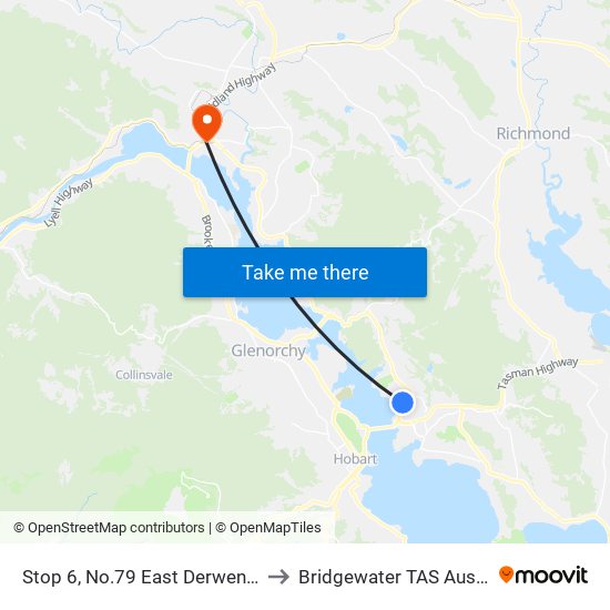 Stop 6, No.79 East Derwent Hwy to Bridgewater TAS Australia map