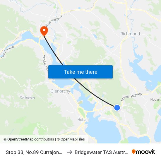 Stop 33, No.89 Currajong St to Bridgewater TAS Australia map