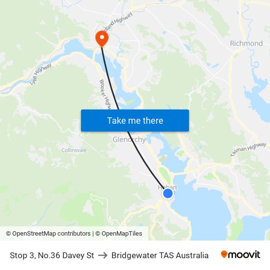 Stop 3, No.36 Davey St to Bridgewater TAS Australia map