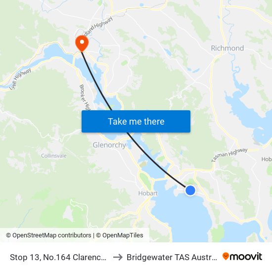 Stop 13, No.164 Clarence St to Bridgewater TAS Australia map