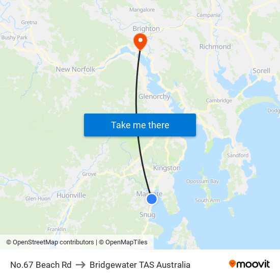 No.67 Beach Rd to Bridgewater TAS Australia map