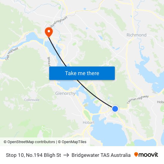 Stop 10, No.194 Bligh St to Bridgewater TAS Australia map