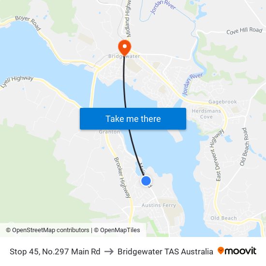 Stop 45, No.297 Main Rd to Bridgewater TAS Australia map
