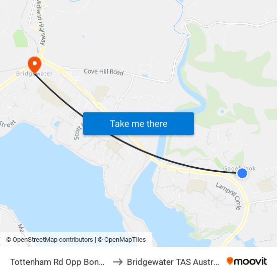 Tottenham Rd Opp Bond Pl to Bridgewater TAS Australia map