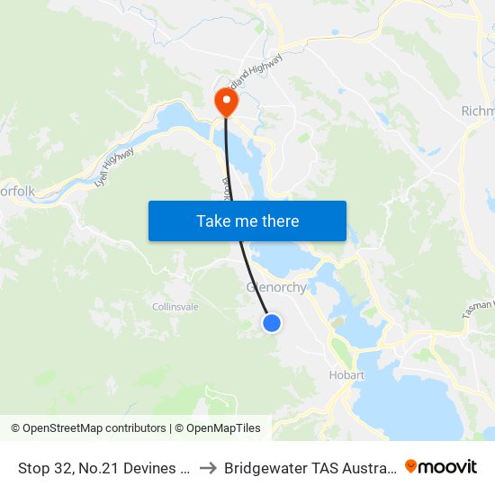 Stop 32, No.21 Devines Rd to Bridgewater TAS Australia map