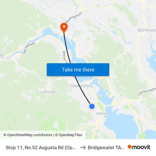 Stop 11, No.52 Augusta Rd (Opp. Calvary Hospital) to Bridgewater TAS Australia map