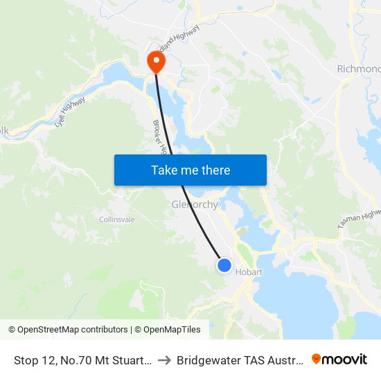 Stop 12, No.70 Mt Stuart Rd to Bridgewater TAS Australia map