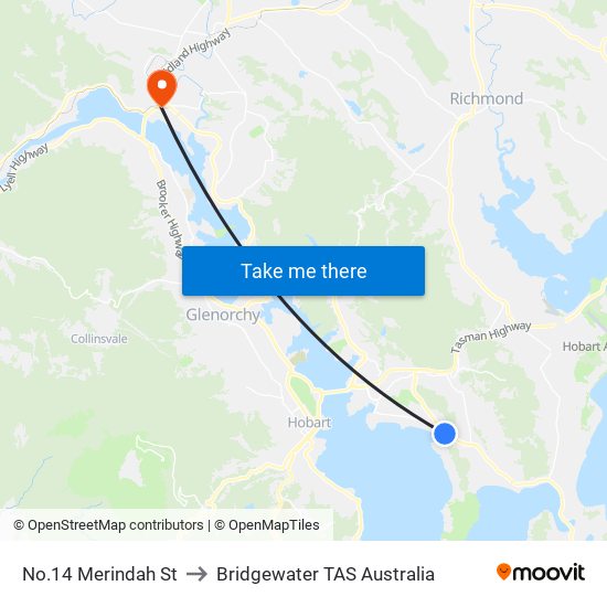 No.14 Merindah St to Bridgewater TAS Australia map