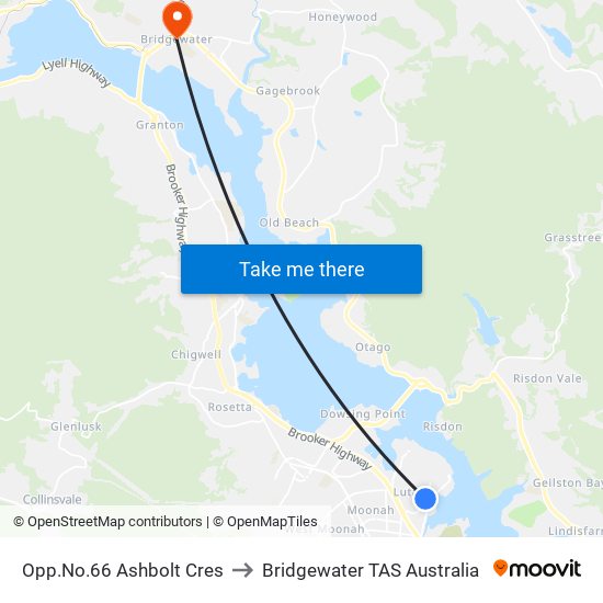 Opp.No.66 Ashbolt Cres to Bridgewater TAS Australia map