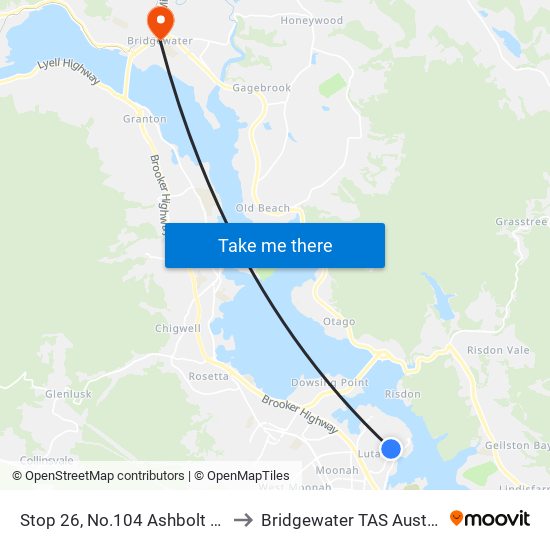 Stop 26, No.104 Ashbolt Cres to Bridgewater TAS Australia map