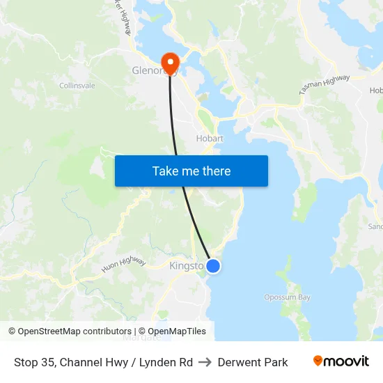 Stop 35, Channel Hwy / Lynden Rd to Derwent Park map