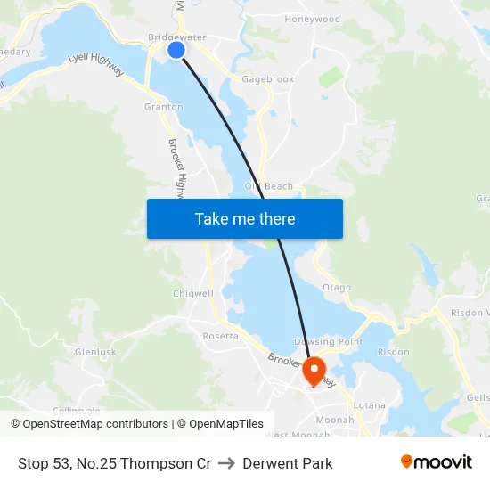 Stop 53, No.25 Thompson Cr to Derwent Park map