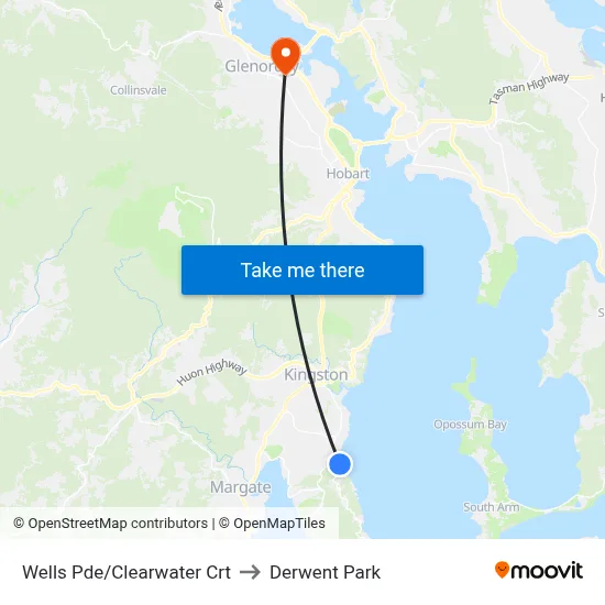 Wells Pde/Clearwater Crt to Derwent Park map