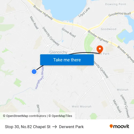 Stop 30, No.82 Chapel St to Derwent Park map