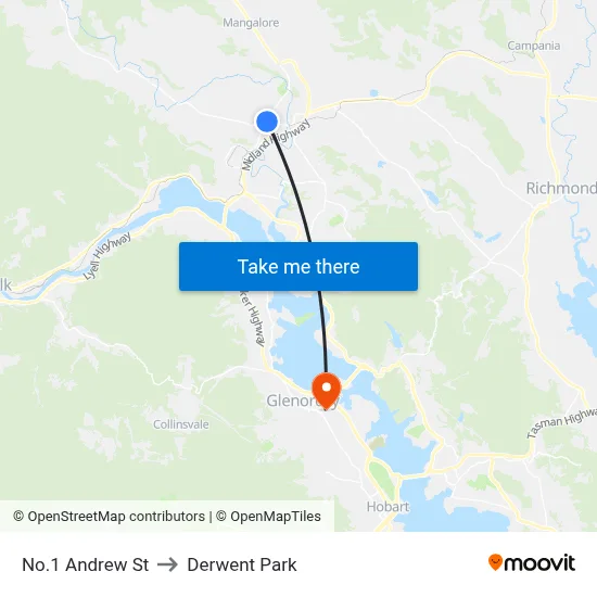 No.1 Andrew St to Derwent Park map