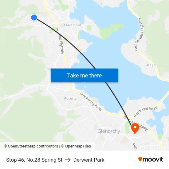 Stop 46, No.28 Spring St to Derwent Park map