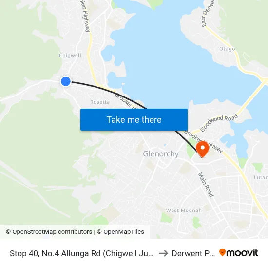 Stop 40, No.4 Allunga Rd (Chigwell Junction) to Derwent Park map