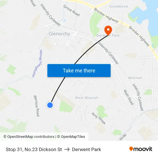 Stop 31, No.23 Dickson St to Derwent Park map
