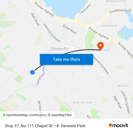 Stop 37, No.111 Chapel St to Derwent Park map