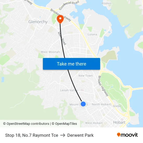 Stop 18, No.7 Raymont Tce to Derwent Park map