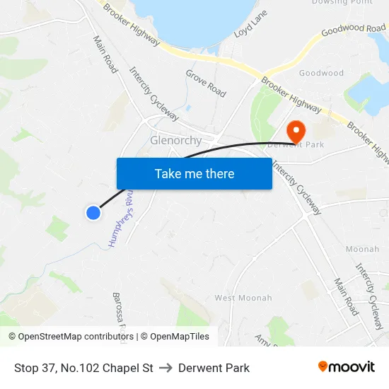 Stop 37, No.102 Chapel St to Derwent Park map
