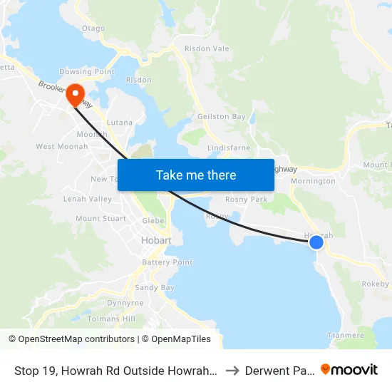 Stop 19, Howrah Rd Outside Howrah Ps to Derwent Park map