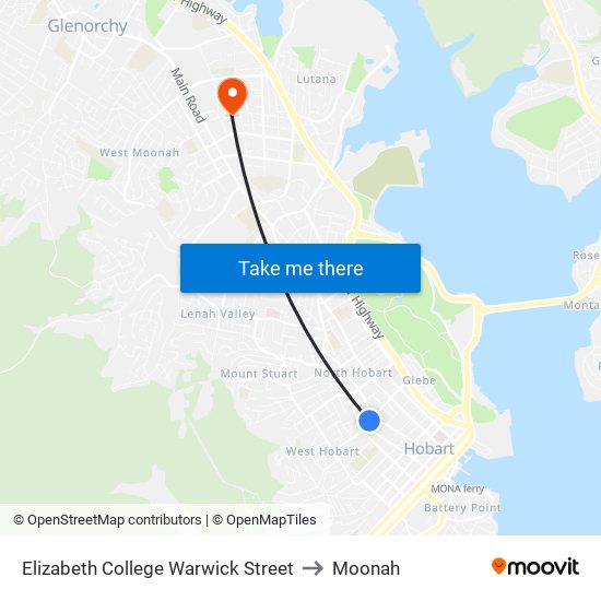 Elizabeth College Warwick Street to Moonah map