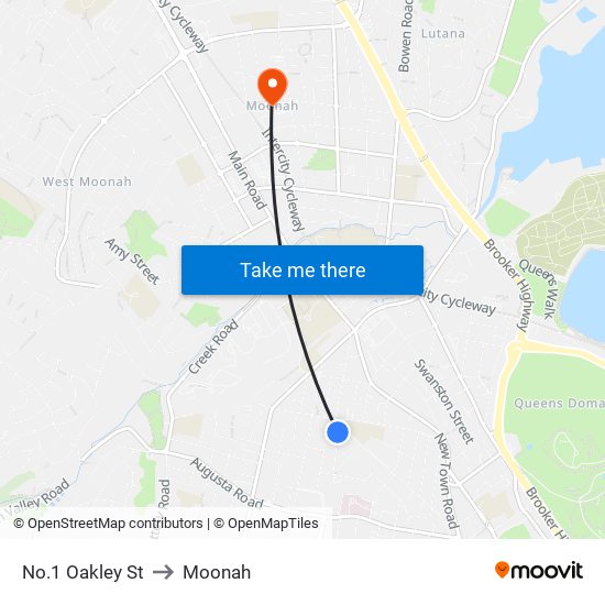 No.1 Oakley St to Moonah map