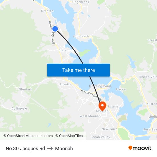 No.30 Jacques Rd to Moonah map