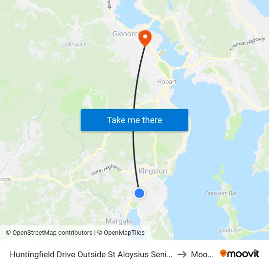 Huntingfield Drive Outside St Aloysius Senior Campus to Moonah map