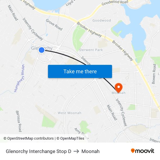 Glenorchy Interchange Stop D to Moonah map