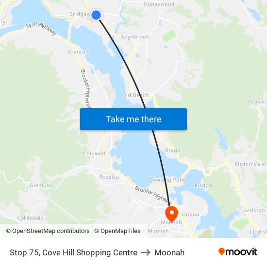 Stop 75, Cove Hill Shopping Centre to Moonah map