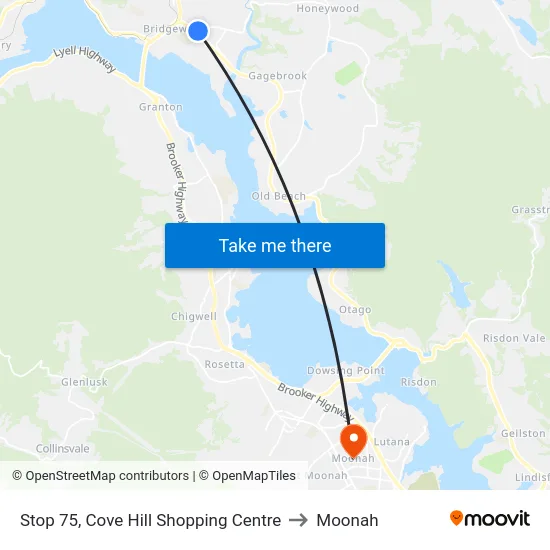 Stop 75, Cove Hill Shopping Centre to Moonah map