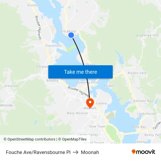 Fouche Ave/Ravensbourne Pl to Moonah map