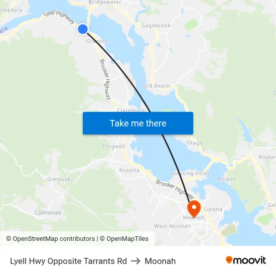 Lyell Hwy Opposite Tarrants Rd to Moonah map