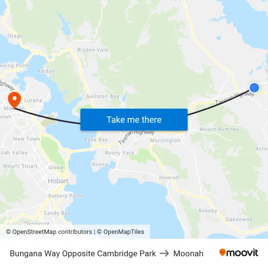 Bungana Way Opposite Cambridge Park to Moonah map