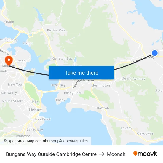 Bungana Way Outside Cambridge Centre to Moonah map