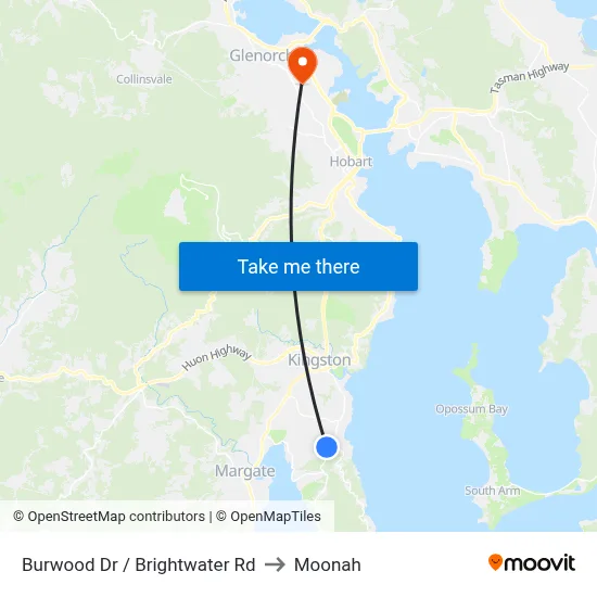 Burwood Dr / Brightwater Rd to Moonah map