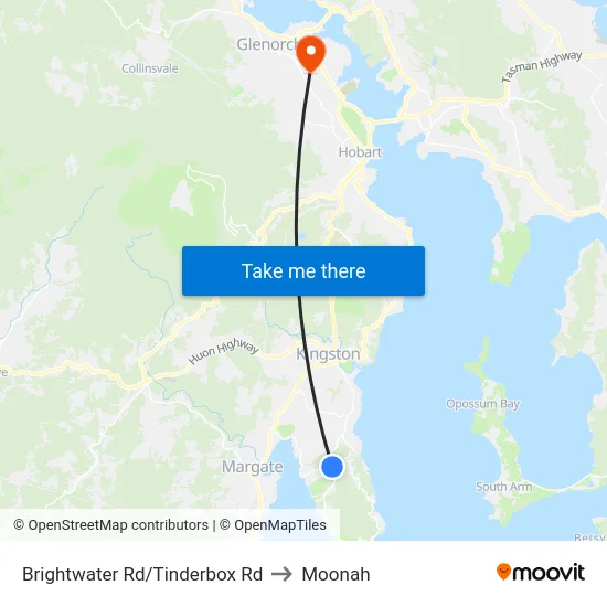 Brightwater Rd/Tinderbox Rd to Moonah map