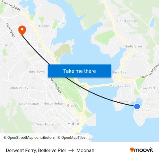 Derwent Ferry, Bellerive Pier to Moonah map