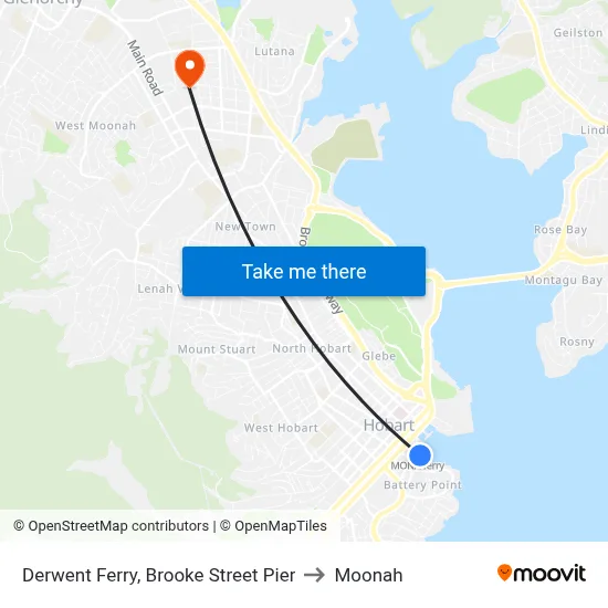 Derwent Ferry, Brooke Street Pier to Moonah map