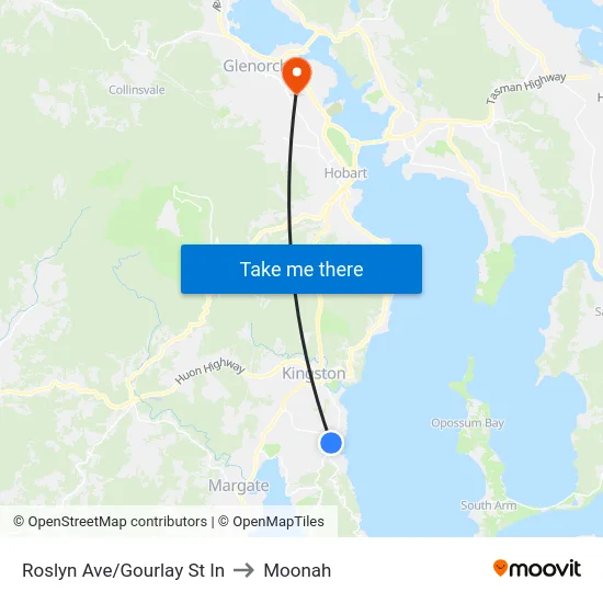 Roslyn Ave/Gourlay St In to Moonah map