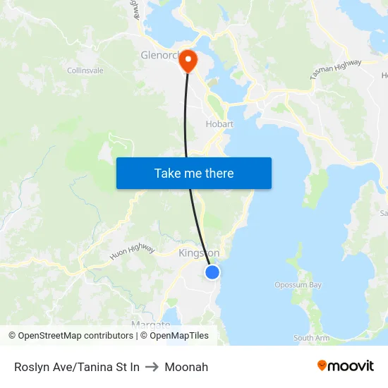 Roslyn Ave/Tanina St In to Moonah map
